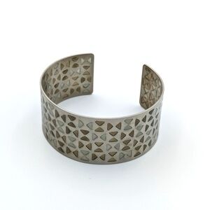Silver tone metalwork geometry cuff bangle bracelet